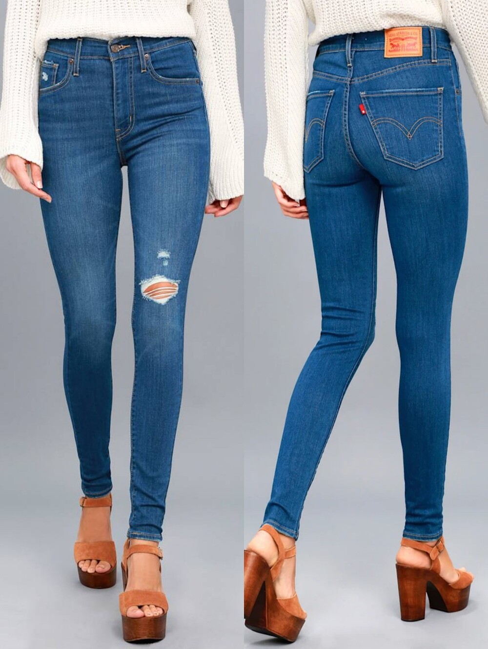 NWOT Levi's Premium Denim Mile High Super Skinny Medium Wash Distressed Jeans